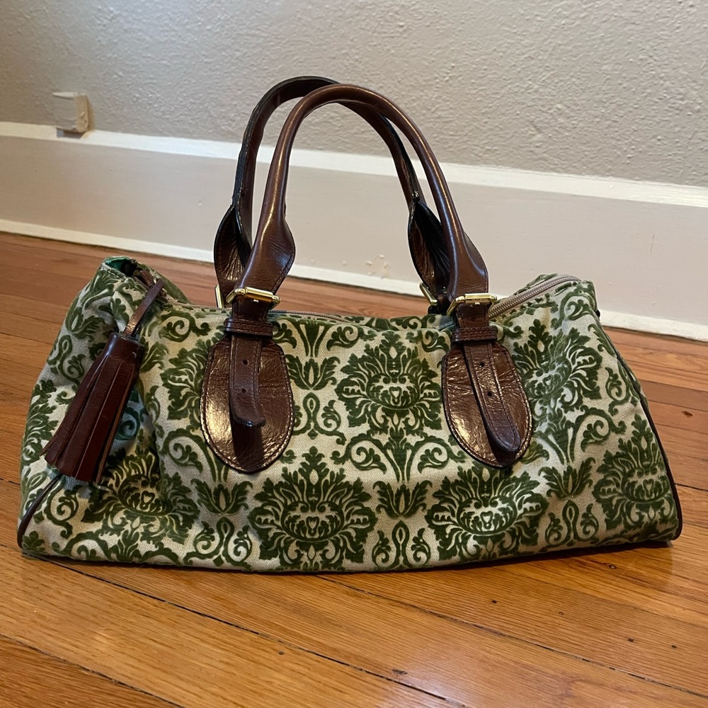 Green Velvet Brocade & Leather Glenda Giles PHEOBE handbag